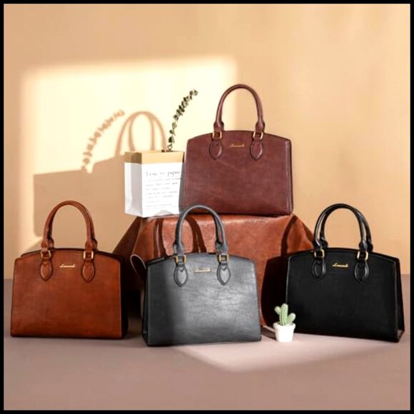Amazon.com: FLAIRFOLIO Shoulder Bags in Leather for Women  Vintage PU Leather Satchel Shoulder Bag Elegant Classic Medium Tote